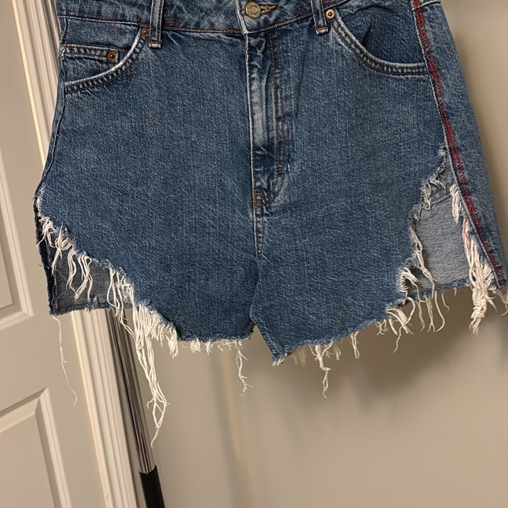 Topshop Blue Frayed Jean Shorts